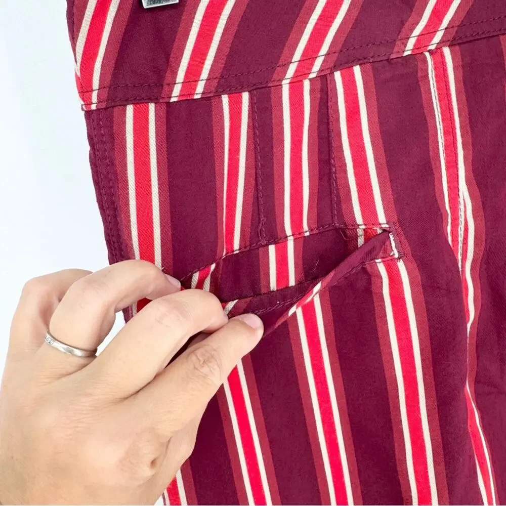 Free People Seemed Like Stripe Belted Crop Pant in Burgundy/Red Sz 2 Office Boho